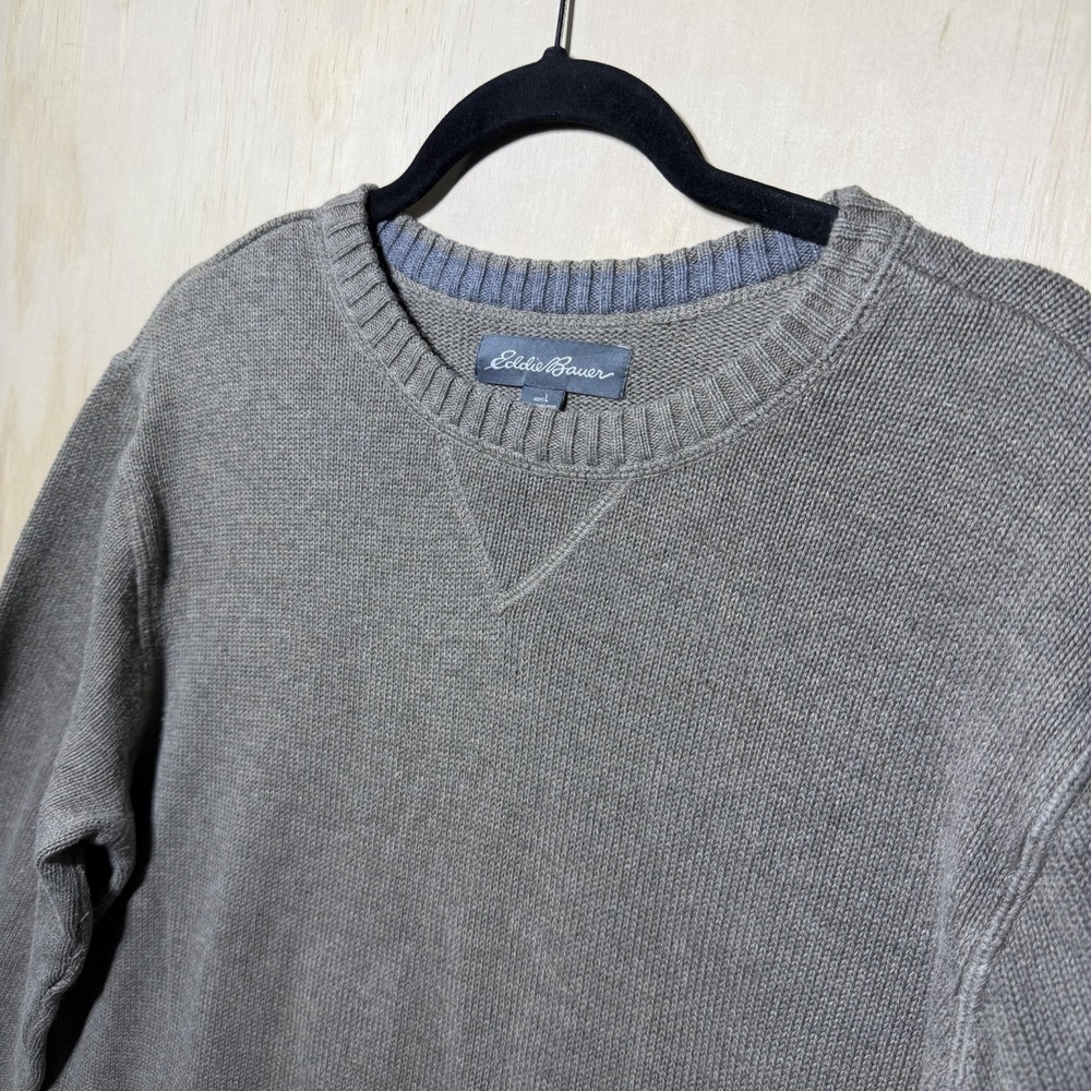 Eddie Bauer Sweater Mens L Gray Crewneck Cotton Knit Casual Pullover‎ - Picture 2 of 8